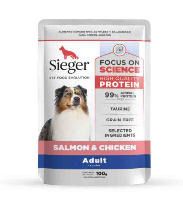POUCH  SIEGER PERRO SALMON Y CHIKEN 100GM