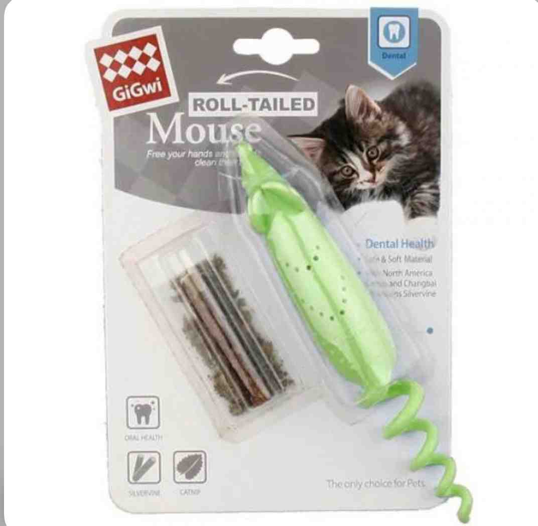 7477 GIGWI ROLL TAILED MOUSE W/CHANGEABLE CATNIP