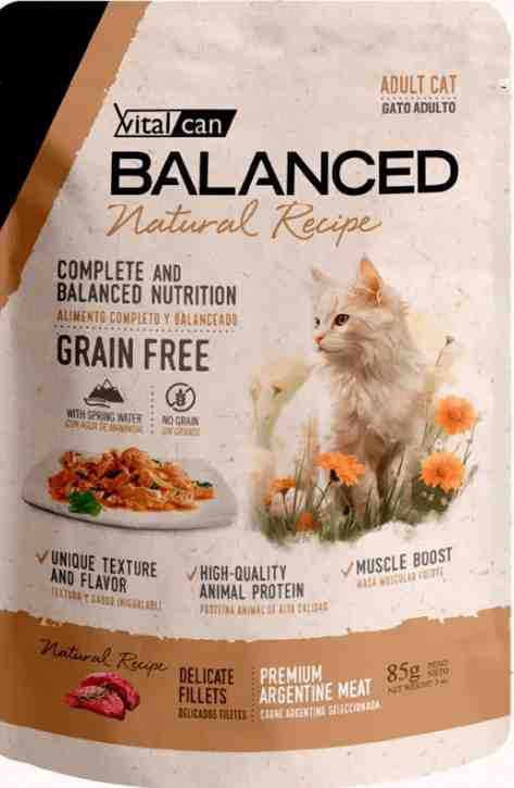 POUCH BALANCED NATURAL GATO ADULTO CARNE ARGENTINA X 85G